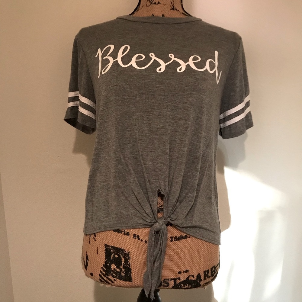 Ragdoll Front Tie Blessed Short Sleeve Tee-S